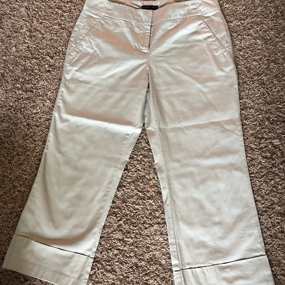 New York and Company Khaki Wide Leg Cropped Chinos